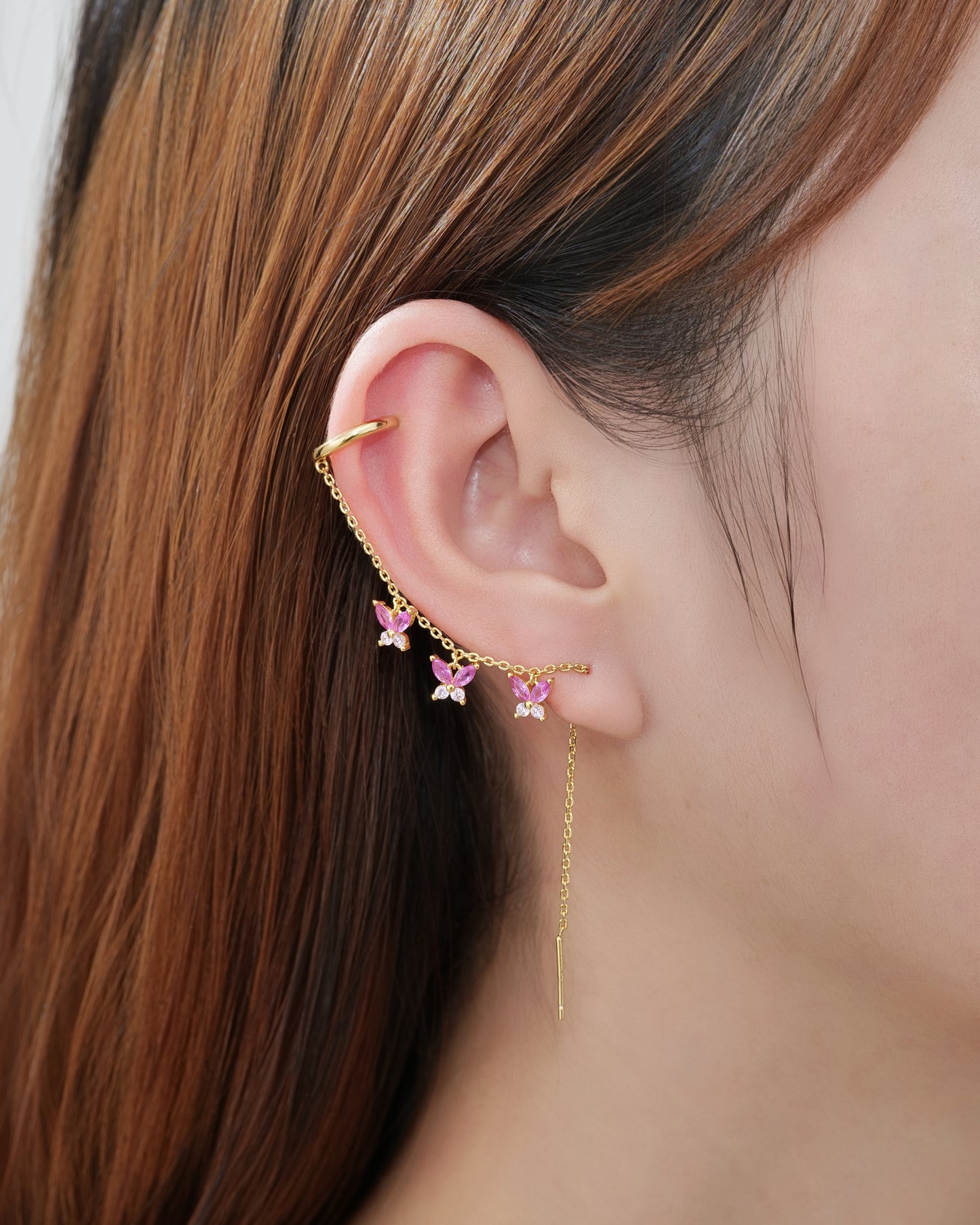 Ear cuff-orecchino Fairy ORO lilla e verde mela