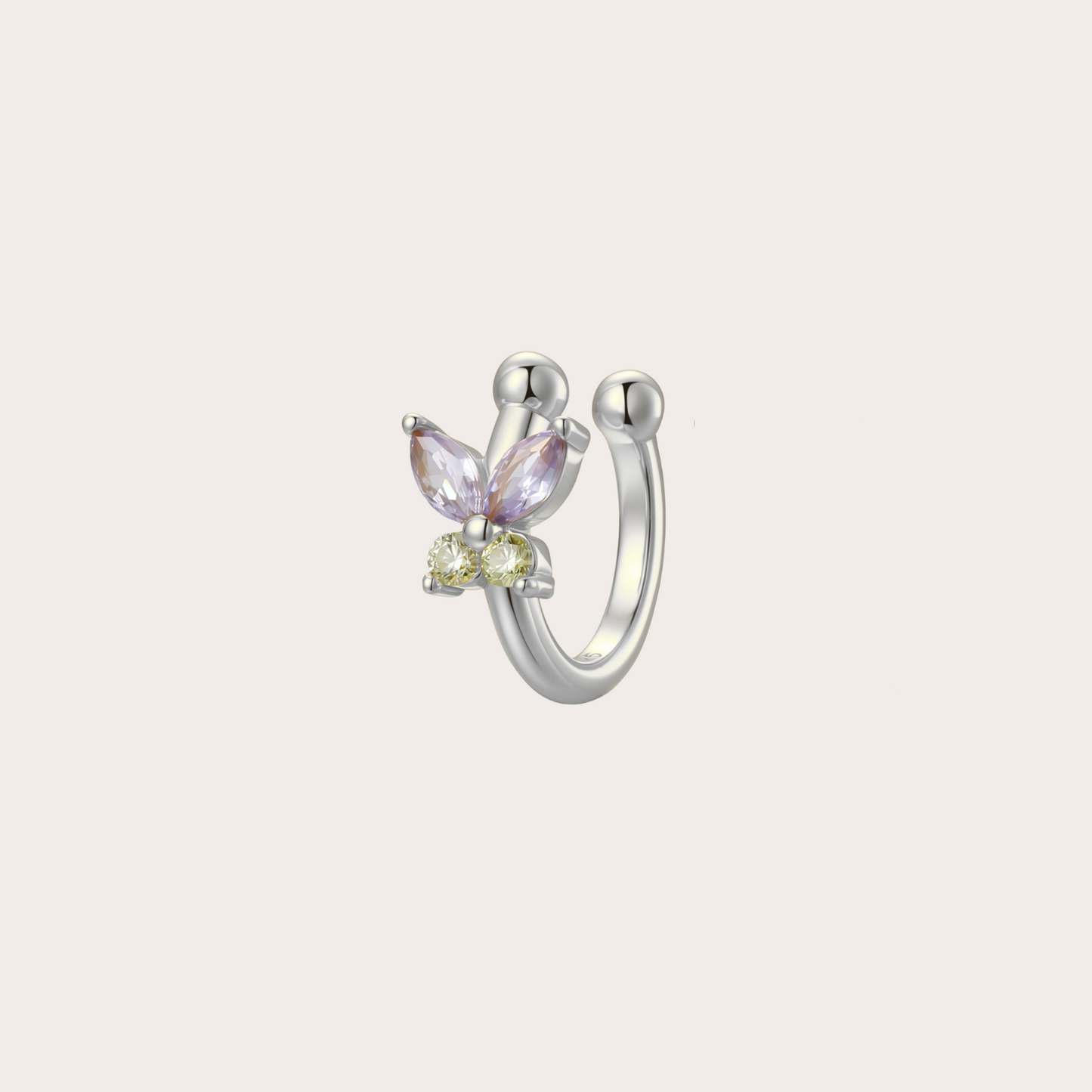 Ear cuff Fairy ARGENTO lilla e verde mela
