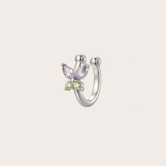 Ear cuff Fairy ARGENTO lilla e verde mela