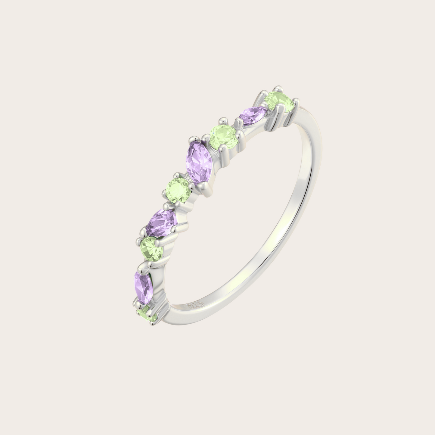 Anello Sparkle ARGENTO Lilla e Verde mela