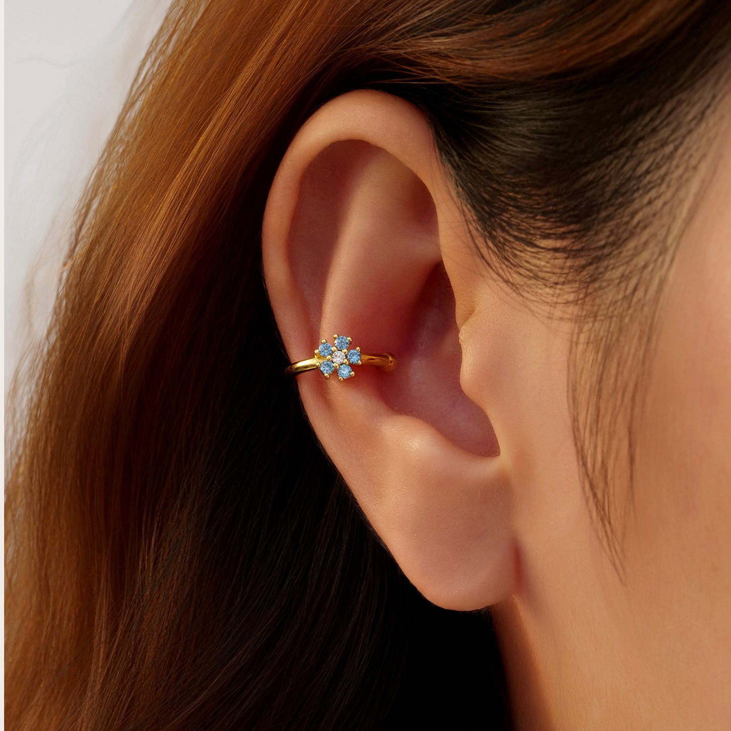 Ear cuff Daisy ARGENTO Blu pastello