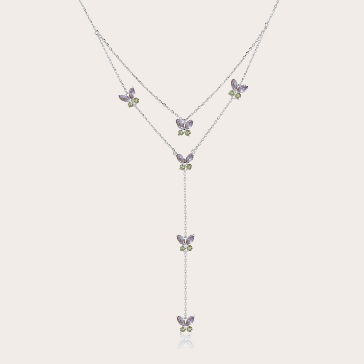 Collana Fairy cascata ARGENTO lilla e verde mela