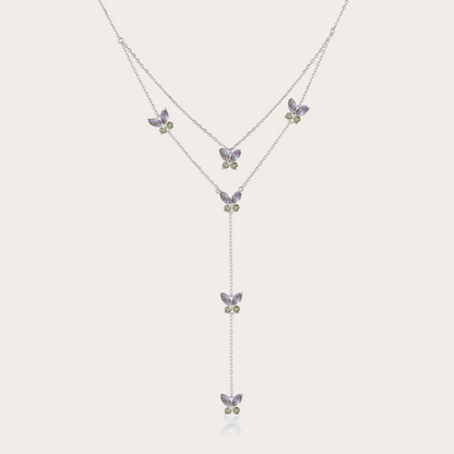 Collana Fairy cascata ARGENTO lilla e verde mela
