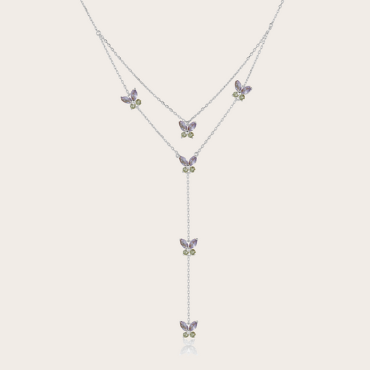Collana Fairy cascata ARGENTO lilla e verde mela