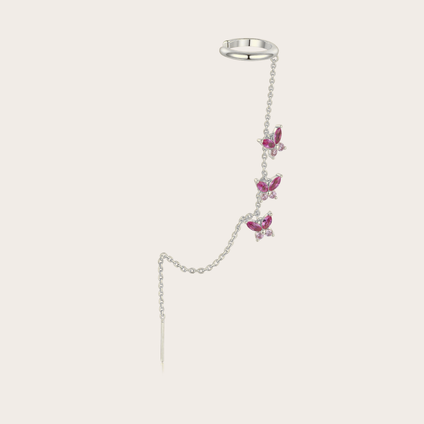 Ear cuff-orecchino Fairy ARGENTO fucsia